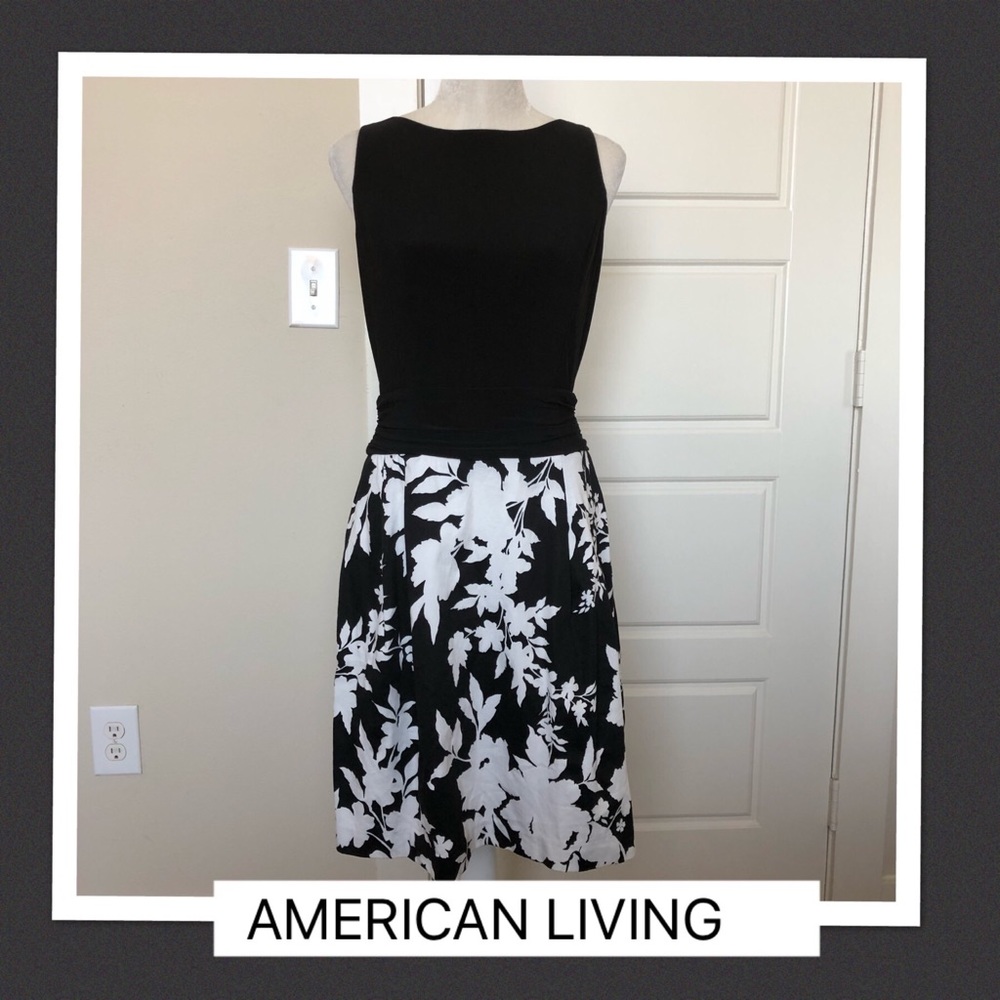 American Living Black&White Floral Dress Size 10